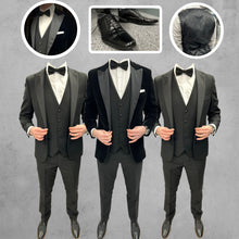 Load image into Gallery viewer, Black Velvet Tux Jacket and black satin waistcoat + Harry Tux Hire Wedding Quotation
