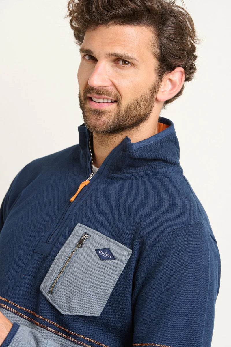 Brakeburn Blue Pique 1/4 Zip Sweat
