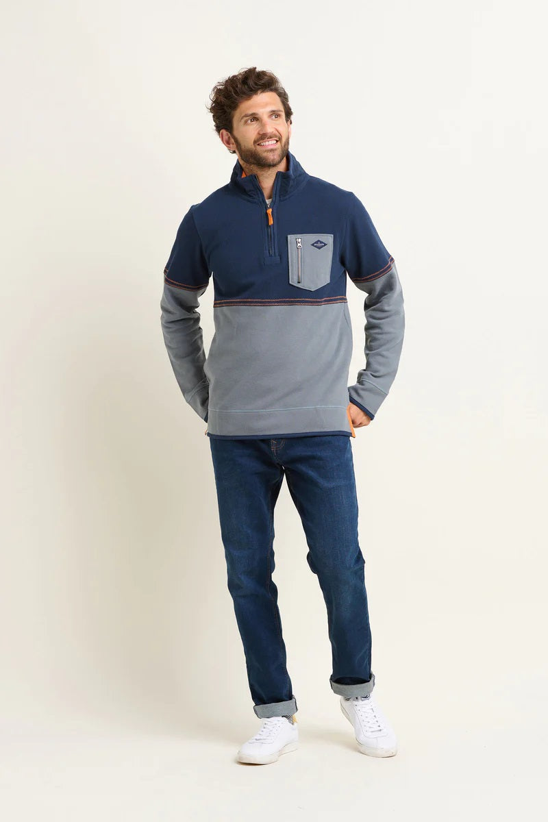 Brakeburn Blue Pique 1/4 Zip Sweat