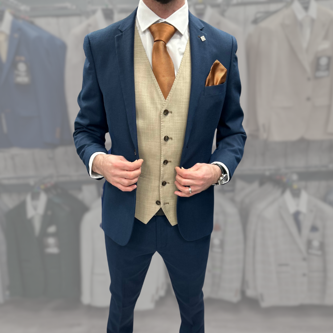 Calvin with Kurt Beige + Calvin Navy Hire Wedding Quotation