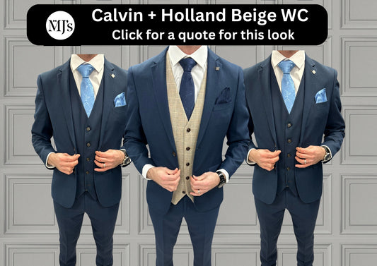 Calvin with Holland Beige + Calvin Navy Hire Wedding Quotation