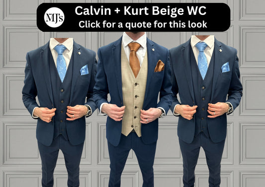 Calvin with Kurt Beige + Calvin Navy Hire Wedding Quotation