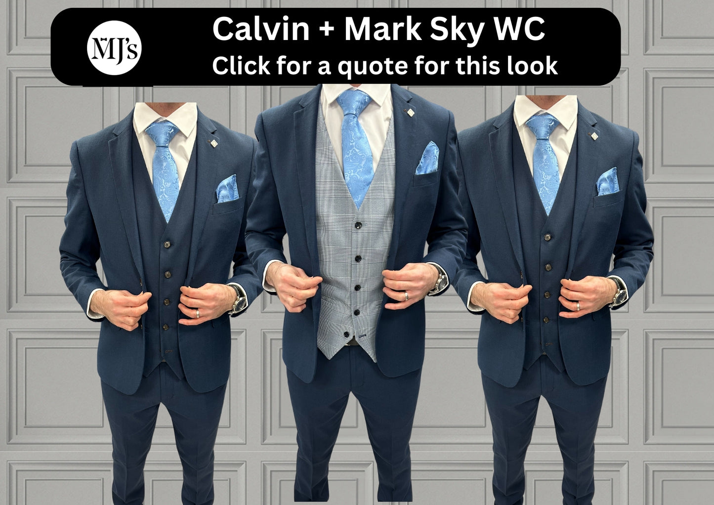Calvin with Mark Sky + Calvin Navy Hire Wedding Quotation