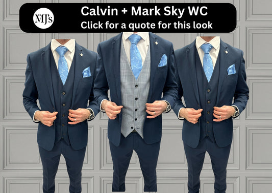 Calvin with Mark Sky + Calvin Navy Hire Wedding Quotation