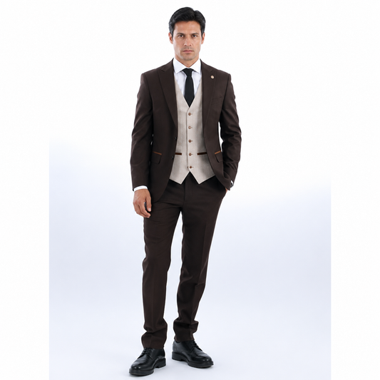 MJ's Dark Brown with leo beige waistcoat