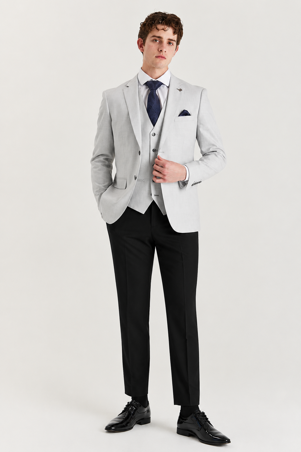 Belmont Silver with black trousers