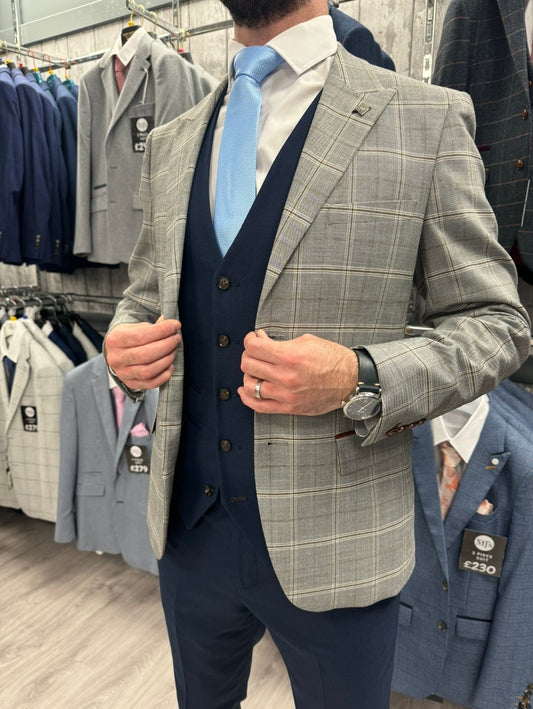 Francis Grey Suit Jacket  With Navy Trousers & Waistcoat