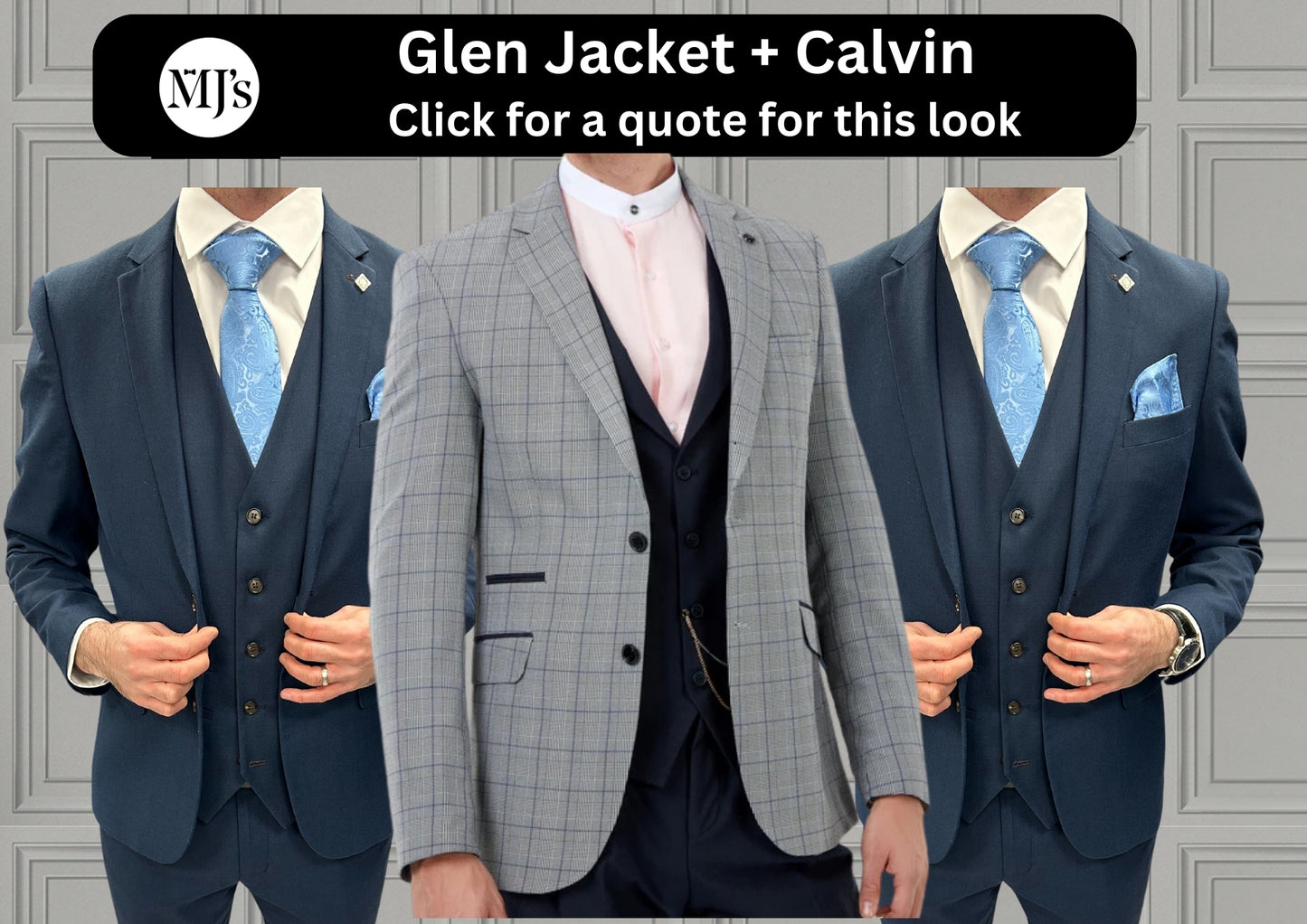 Glen Jacket with Calvin + Calvin Navy Hire Wedding Quotation