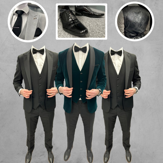 Green Velvet Tux + Harry Tux Hire Wedding Quotation