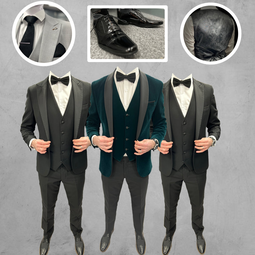 Green Velvet Tux + Harry Tux Hire Wedding Quotation