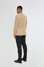 Load image into Gallery viewer, Ecru Velvet tuxedo jacket, with black waistcoat &amp; trouser 3 piece suit for hire
