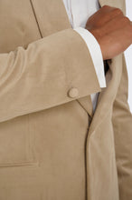 Load image into Gallery viewer, Ecru Velvet tuxedo jacket, with black waistcoat &amp; trouser 3 piece suit for hire
