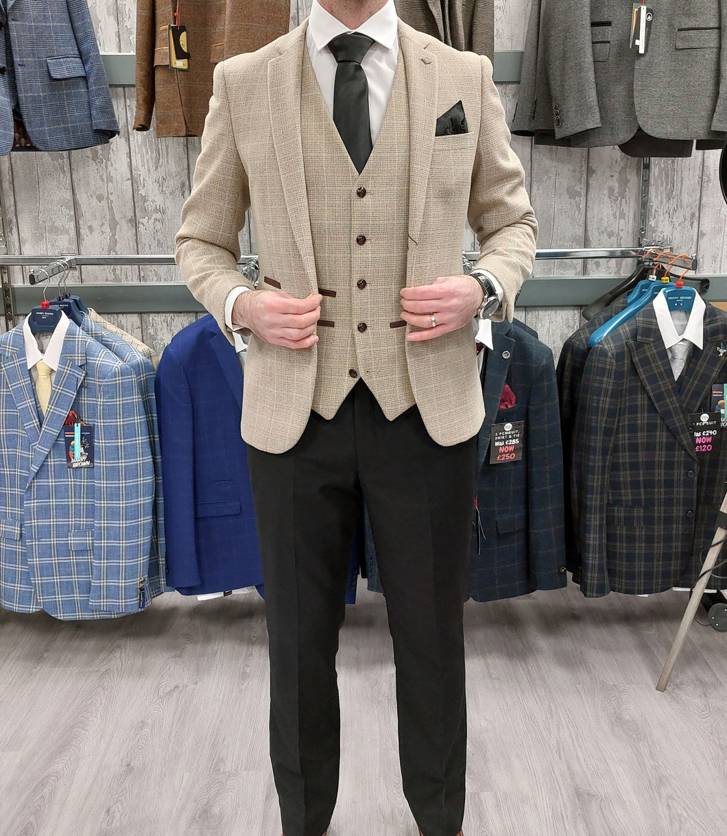 Holland Beige With Black trousers For Hire
