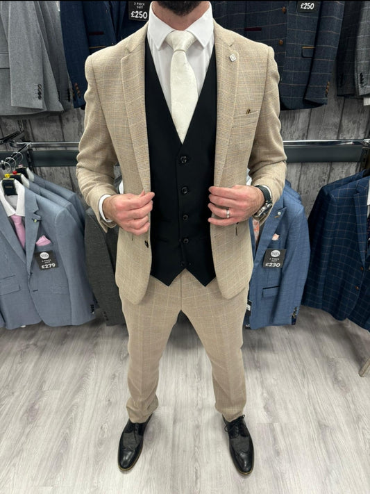 Holland Beige 2 piece suit with Parker Black Waistcoat