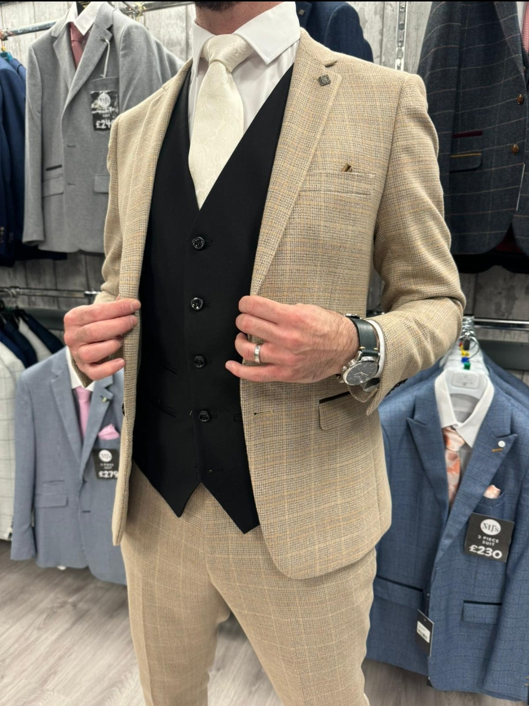 Holland Beige 2 piece suit with Parker Black Waistcoat