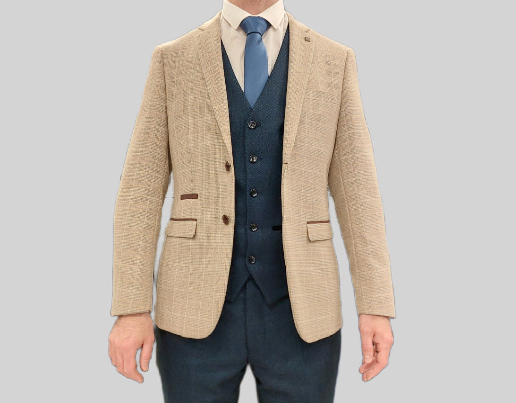 Holland Beige Jacket With Arthur Navy Trousers & Waistcoat