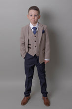 Load image into Gallery viewer, Boy&#39;s Holland Beige 3 Piece Suit with navy trousers
