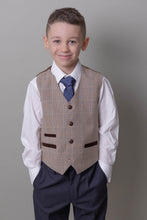 Load image into Gallery viewer, Boy&#39;s Holland Beige 3 Piece Suit with navy trousers
