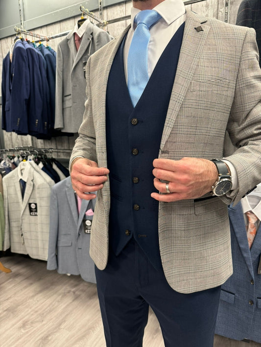 Hugo Grey Suit Jacket  With Navy Trousers & Waistcoat