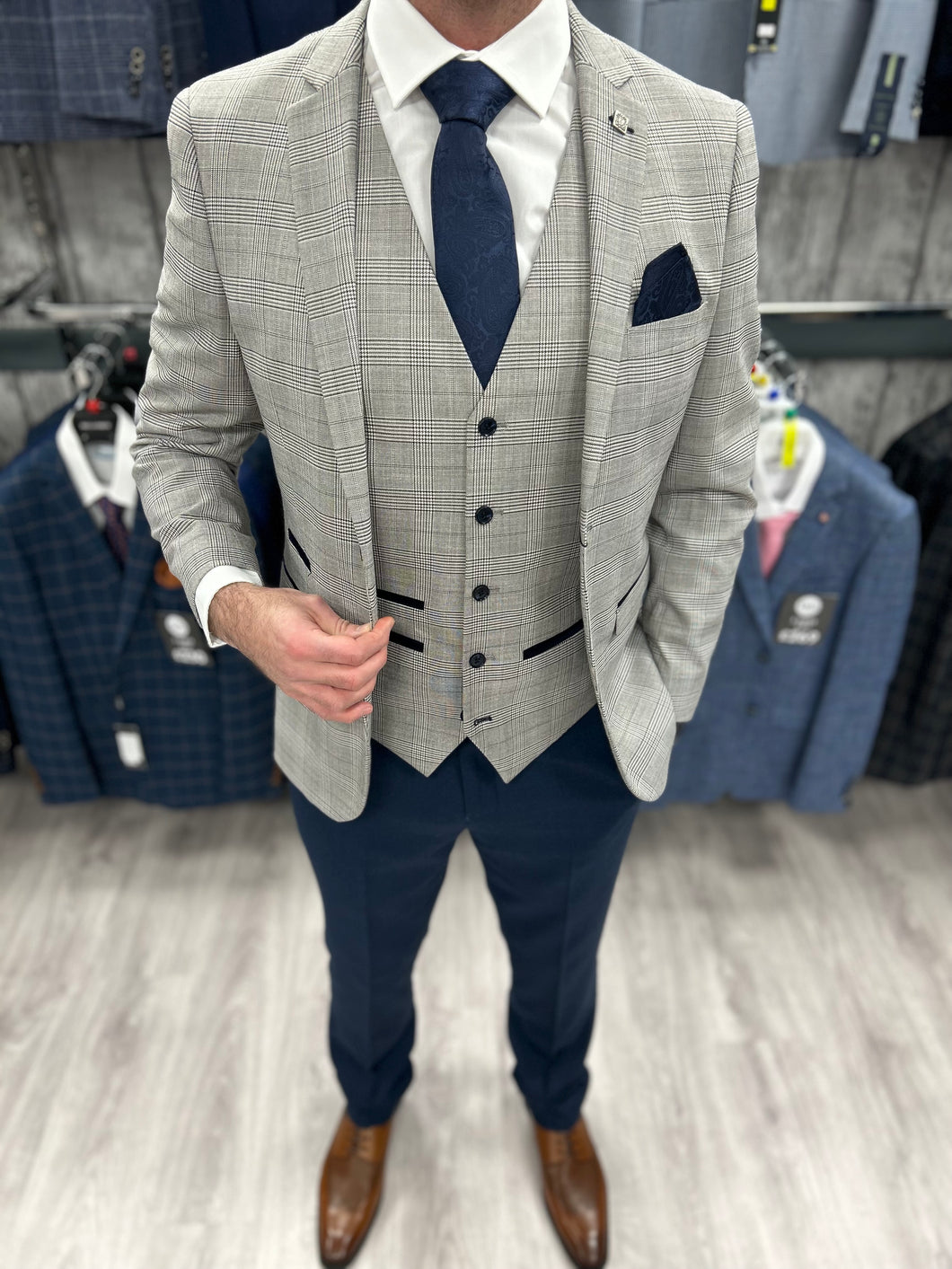 Hugo Grey 3 Piece Suit With Navy Trousers