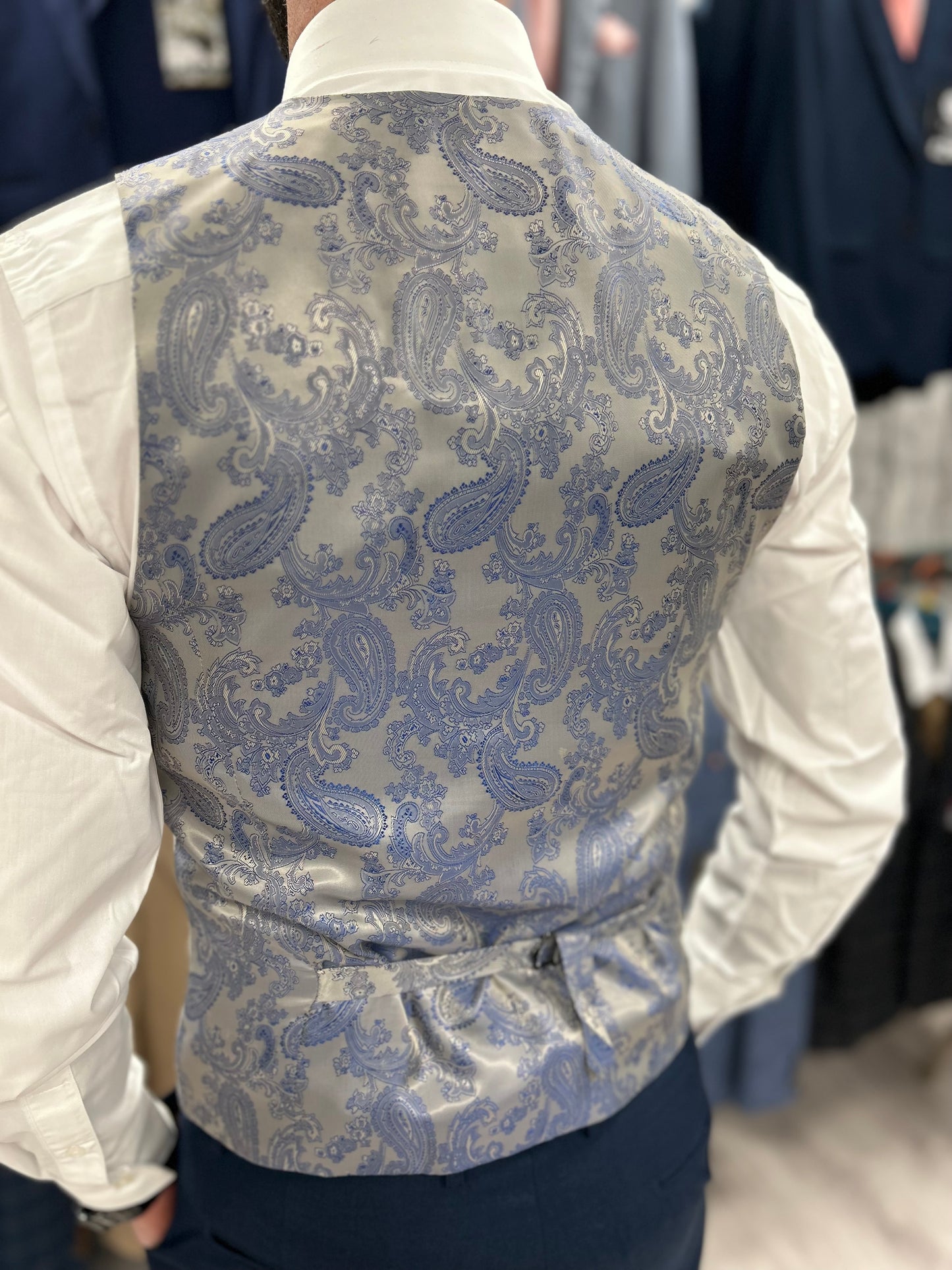 Calvin Blue 3 Piece with Hugo waistcoat suit for hire