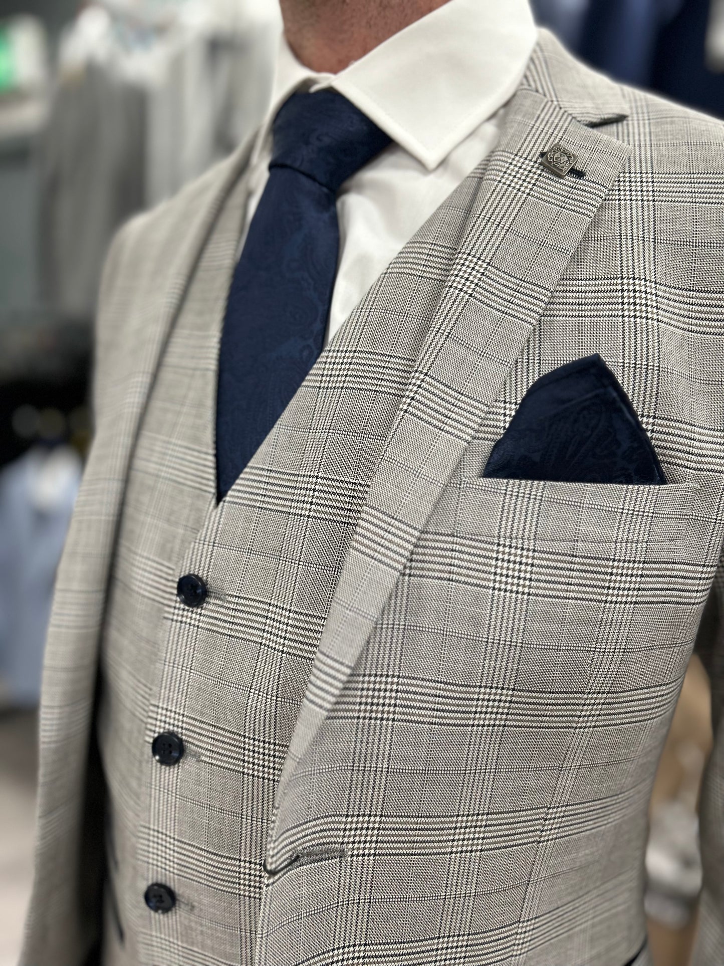 Hugo Grey 3 Piece Suit With Navy Trousers