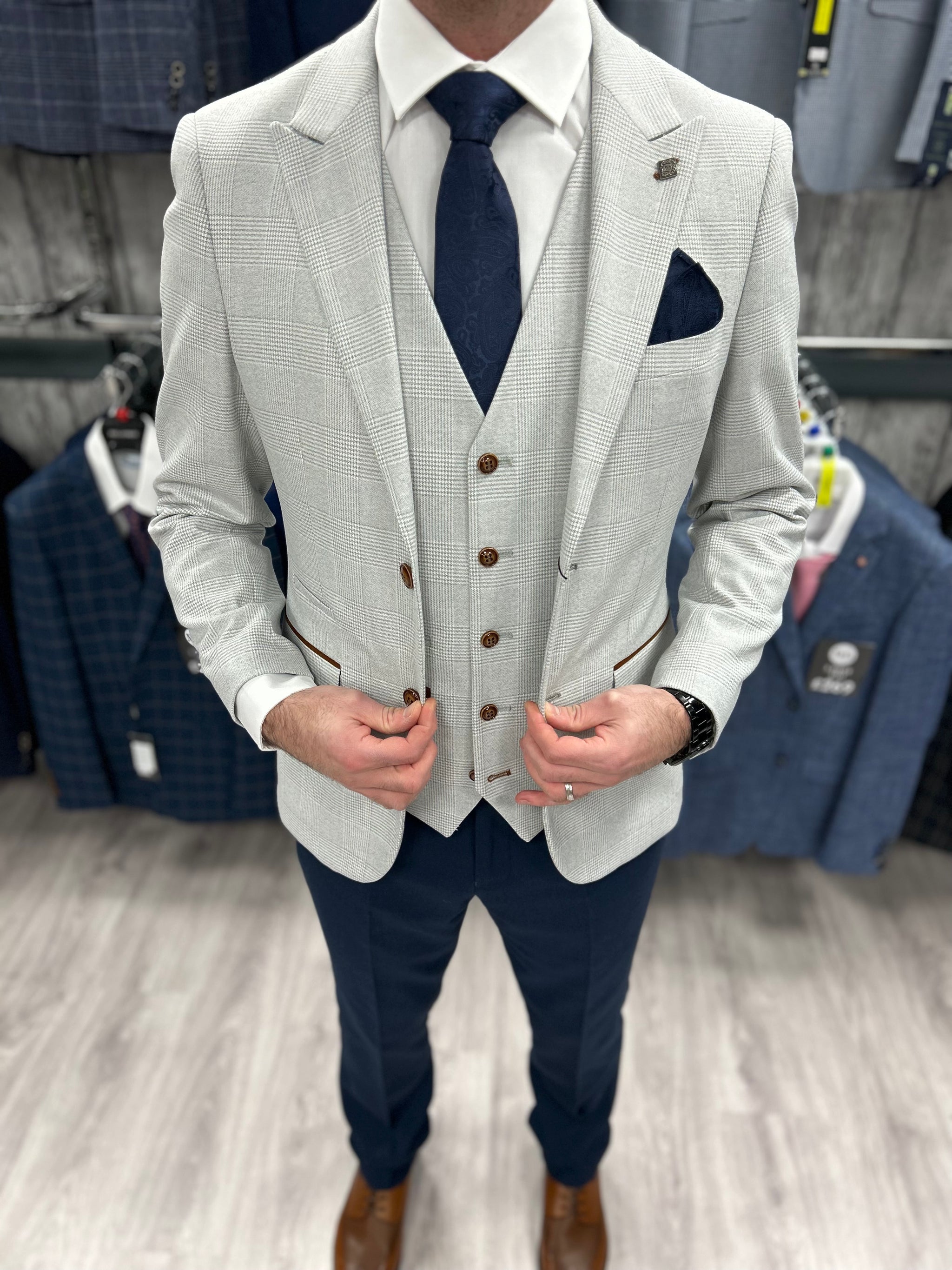 Grey suit jacket navy trousers online