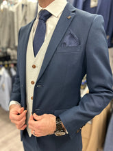 Load image into Gallery viewer, Calvin Blue 3 Piece with Mark waistcoat suit for hire (Price includes £40 deposit)
