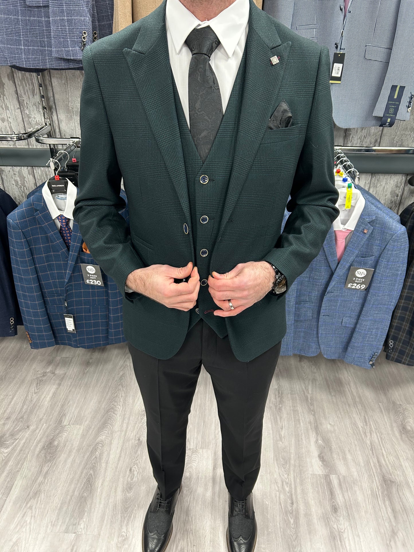 Jasper Green 3 Piece Suit With Black Trouser