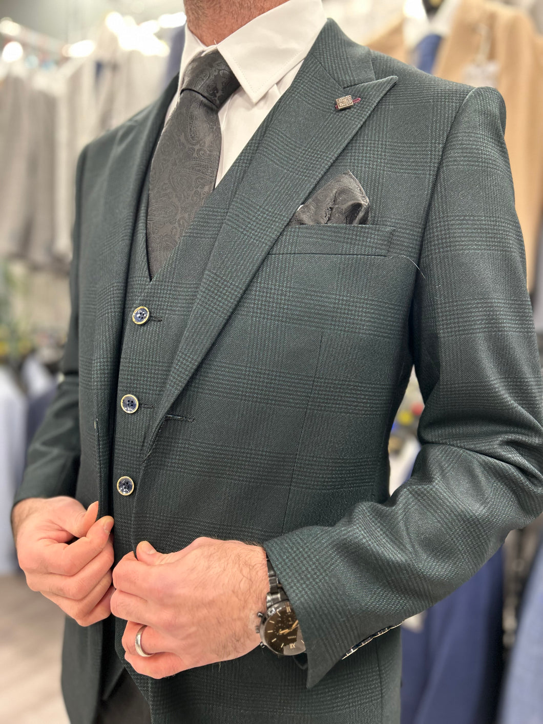 Jasper Green 3 Piece Suit With Black Trouser