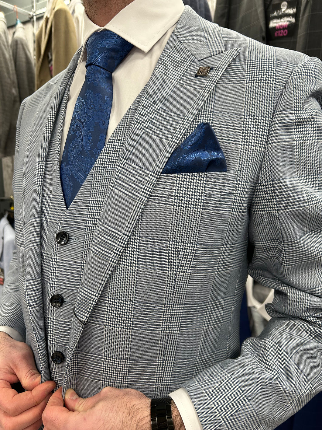 Mark Sky Blue Jacket & Waistcoat - Navy Trousers