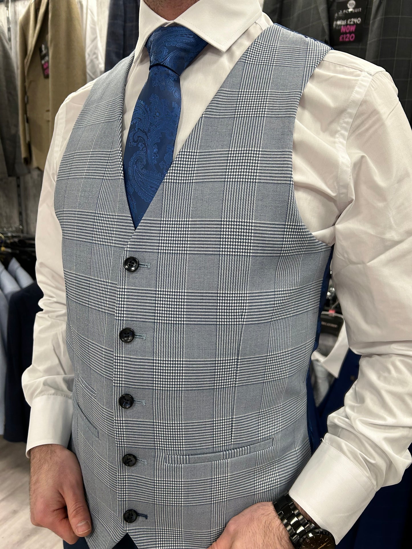Calvin 2 Piece with Mark Sky Blue waistcoat