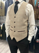 Load image into Gallery viewer, Parker black 2 piece with Holland beige waistcoat suit for hire
