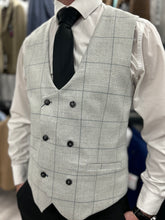 Load image into Gallery viewer, Parker black 2 piece with radika light grey waistcoat suit for hire
