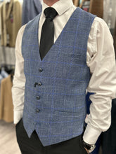 Load image into Gallery viewer, Parker black 2 piece with Phantom blue waistcoat suit for hire
