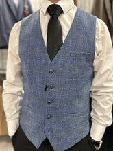 Load image into Gallery viewer, Parker black 2 piece with Phantom blue waistcoat suit for hire
