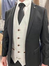 Load image into Gallery viewer, Parker black 2 piece with Mark Stone waistcoat suit for hire
