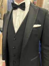 Load image into Gallery viewer, Green Velvet Tux Jacket and black satin waistcoat + Harry Tux Hire Wedding Quotation
