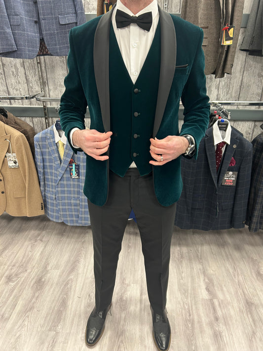 Green velvet tuxedo  3 piece suit for hire