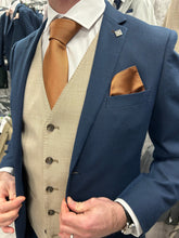 Load image into Gallery viewer, Calvin navy 2 piece with kurt beige waistcoat suit for hire
