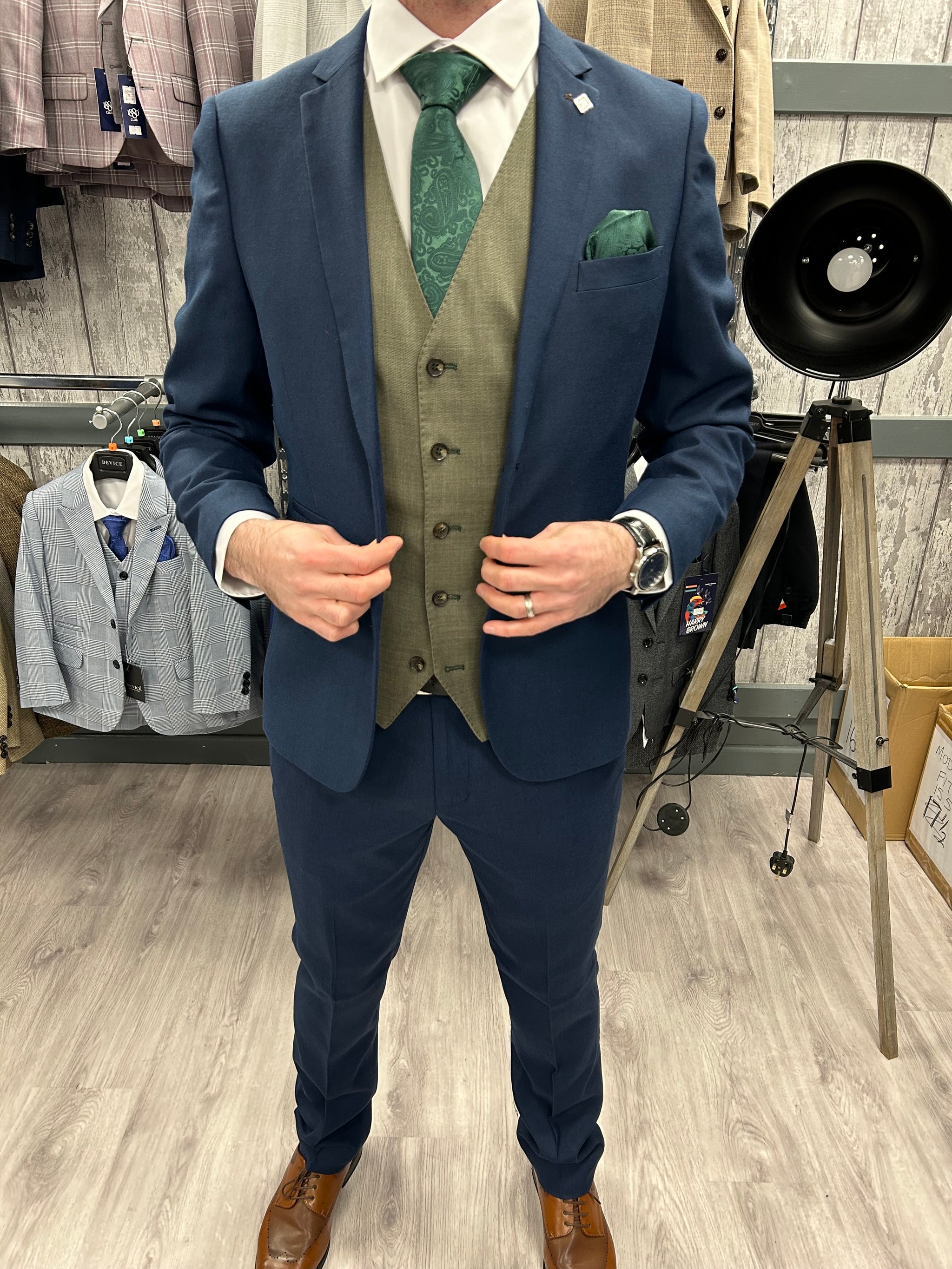Navy Suit With Green Vest Calvin Piece With Kurt Sage Waistcoat