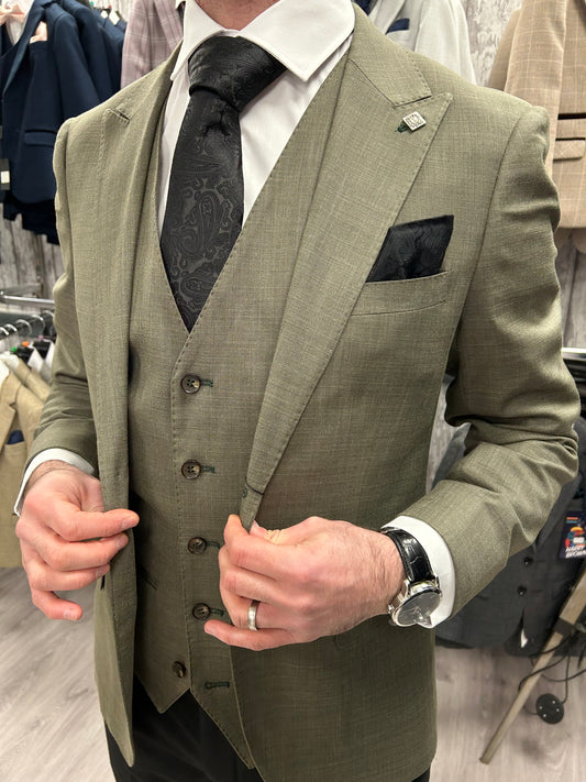 Sage Green Jacket & Waistcoat - Black Trousers