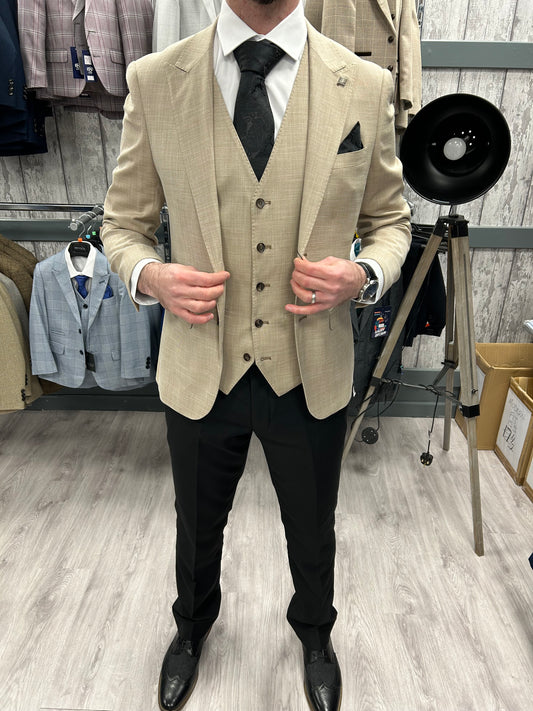 Kurt Beige 3 Piece Suit With Black Trouser
