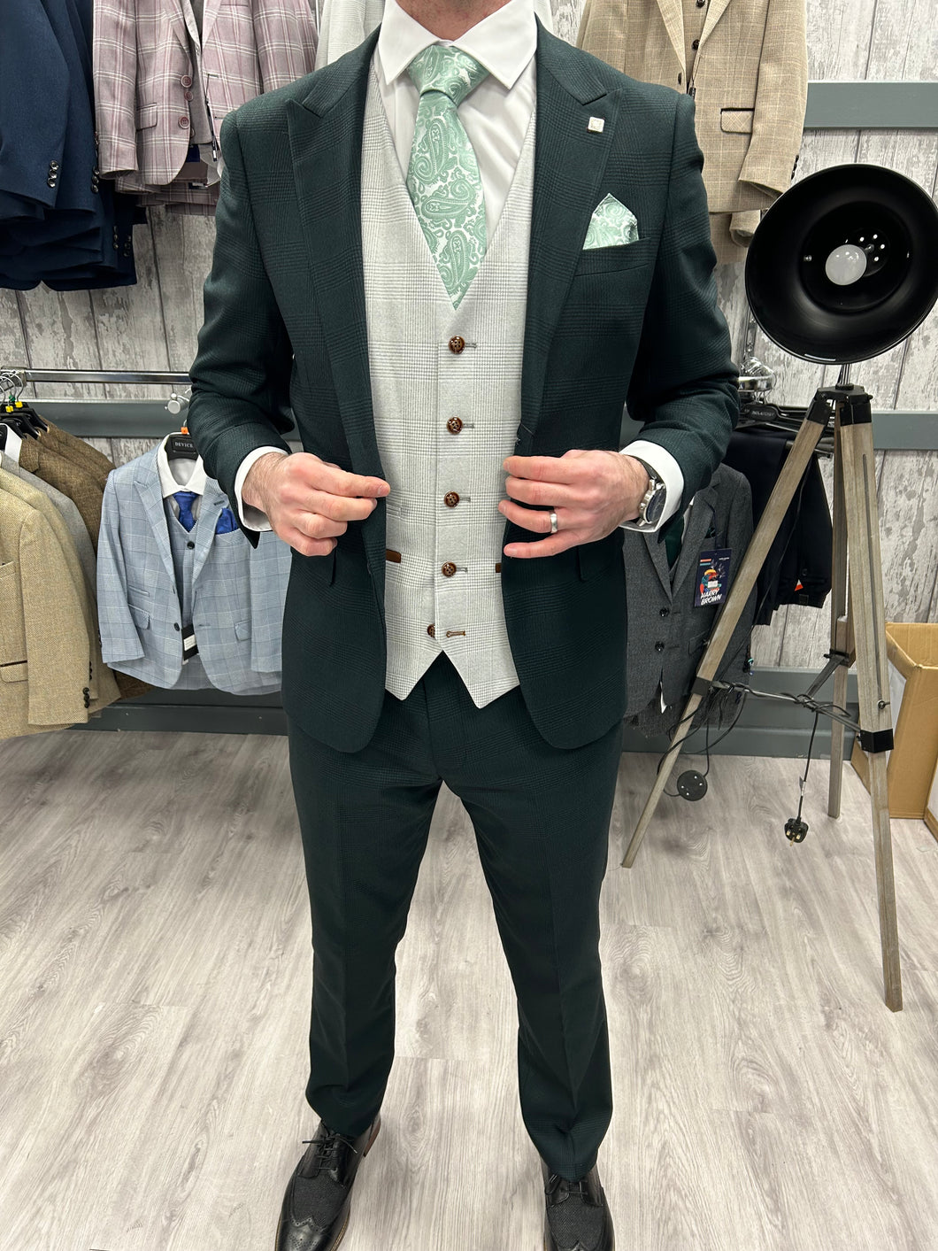 Jasper Green 3 Piece Suit With Mark Stone Waistcoat