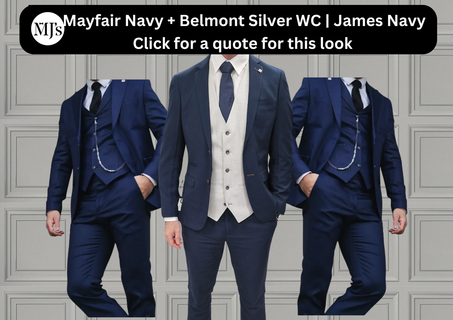 Mayfair Navy Jacket & Trouser with Belmont Silver waistcoat + James Navy Wedding Quotation