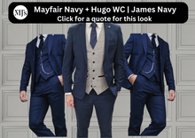 Load image into Gallery viewer, Mayfair Navy Jacket &amp; Trouser with Hugo waistcoat + James Navy Wedding Quotation
