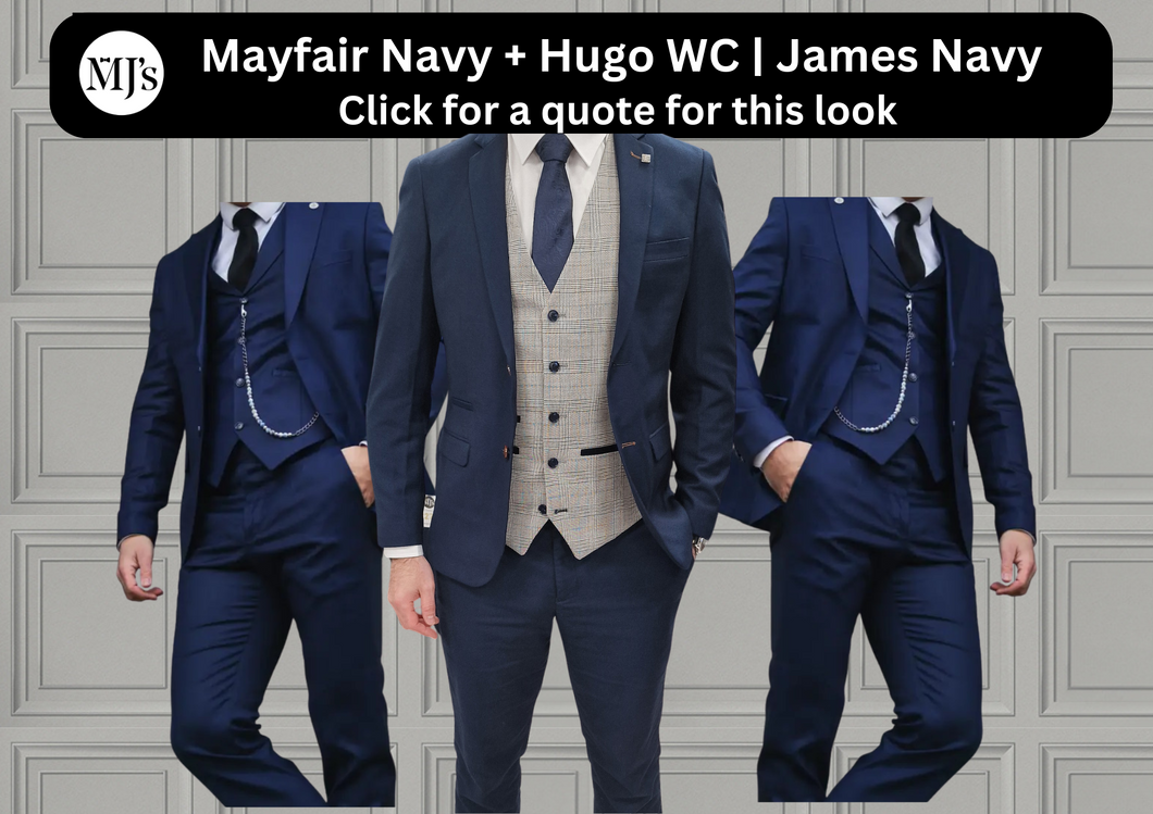 Mayfair Navy Jacket & Trouser with Hugo waistcoat + James Navy Wedding Quotation