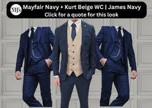 Load image into Gallery viewer, Mayfair Navy Jacket &amp; Trouser with Kurt Beige waistcoat + James Navy Wedding Quotation
