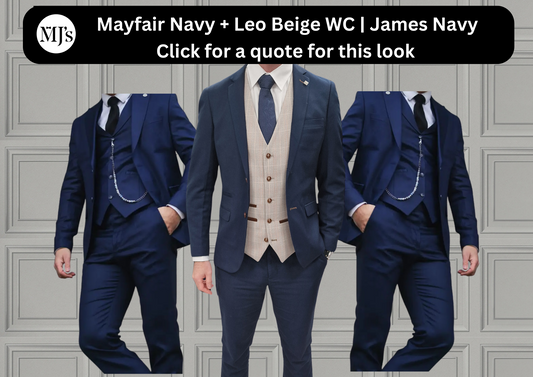 Mayfair Navy Jacket & Trouser with Leo Beige waistcoat + James Navy Wedding Quotation