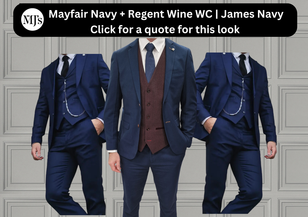 Mayfair Navy Jacket & Trouser with Regent Wine waistcoat + James Navy Wedding Quotation